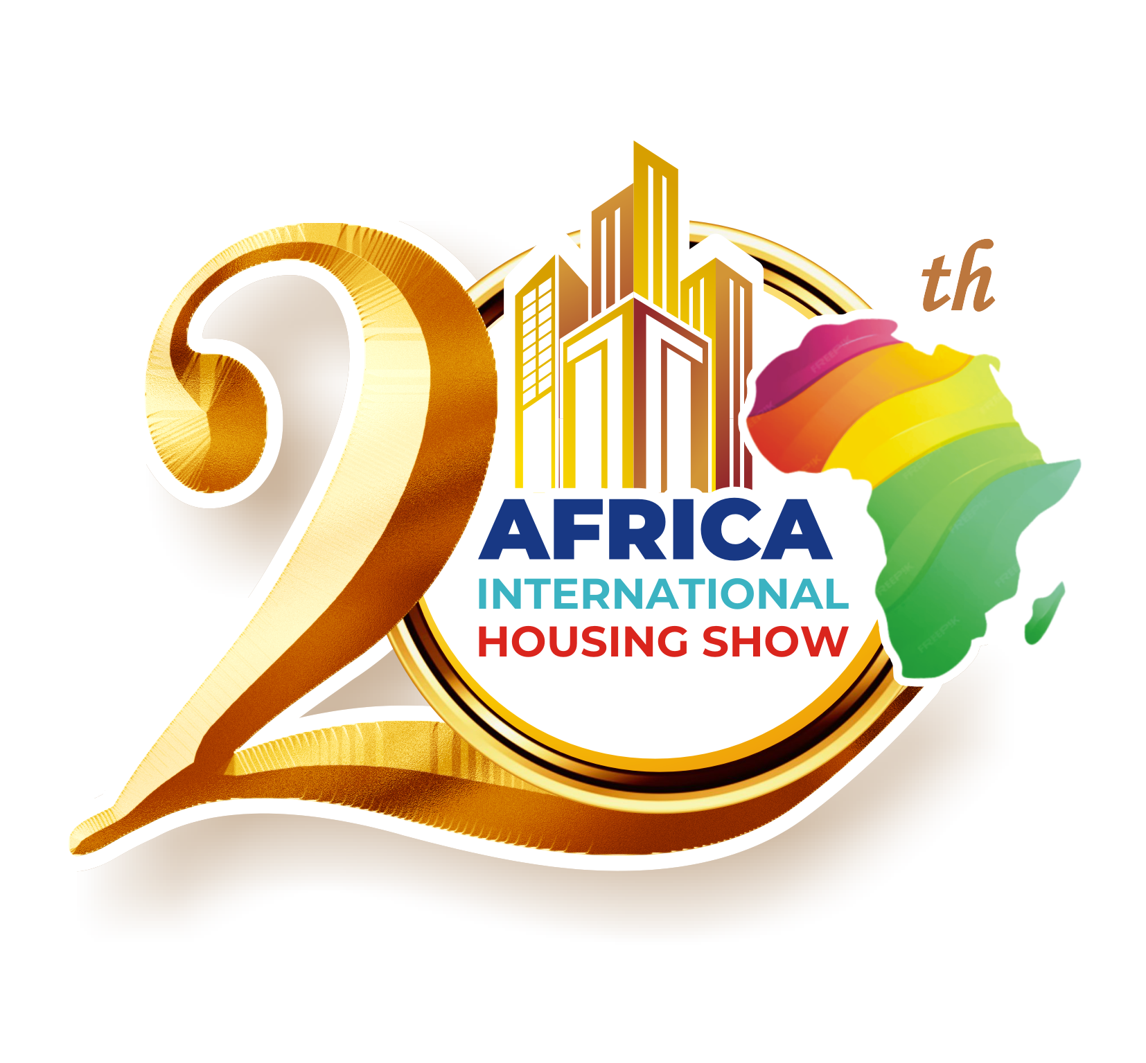 Official 20th-anniversary logo for the Africa International Housing Show (AIHS @20).